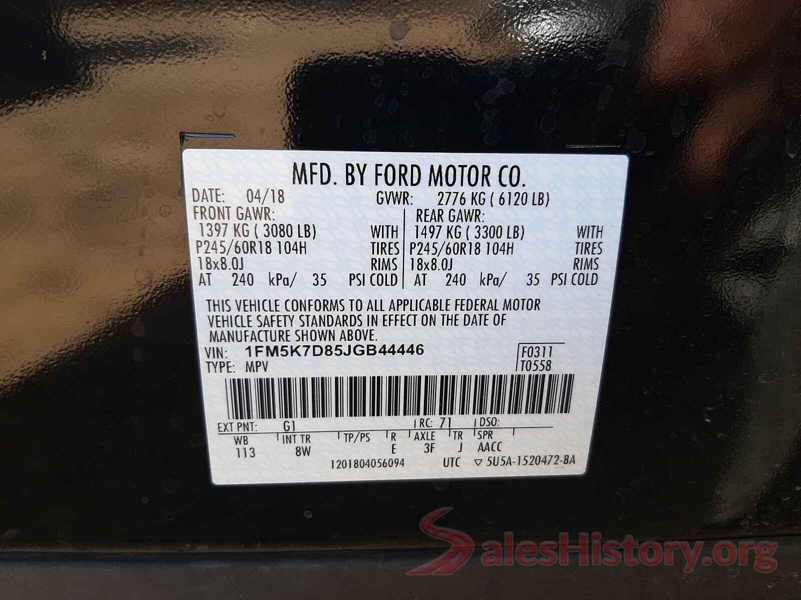 1FM5K7D85JGB44446 2018 FORD EXPLORER