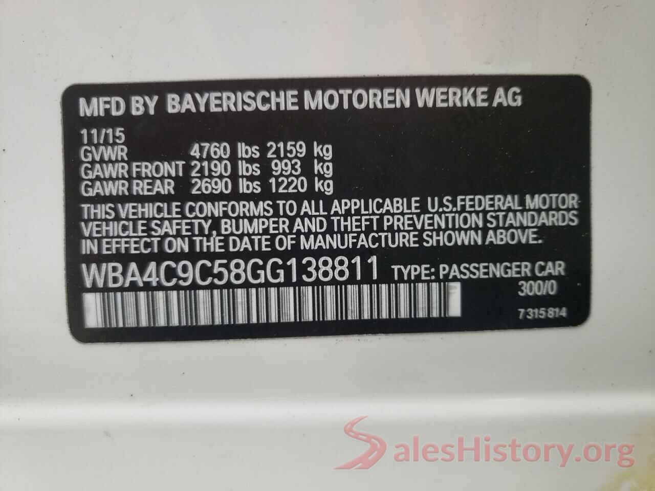 WBA4C9C58GG138811 2016 BMW 4 SERIES