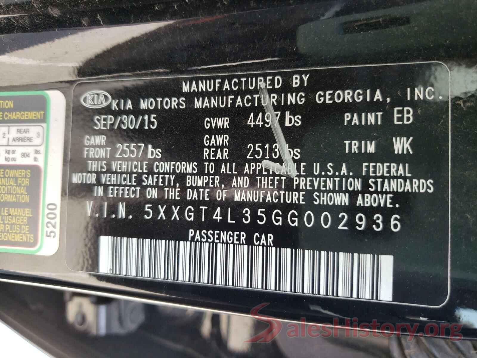 5XXGT4L35GG002936 2016 KIA OPTIMA