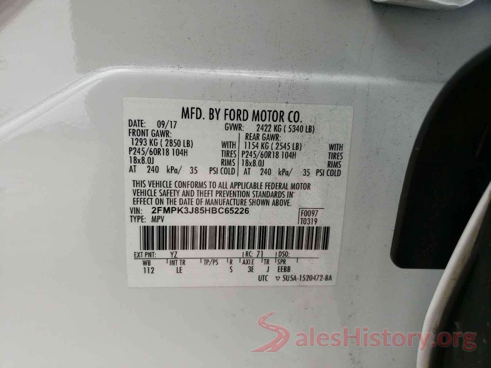 2FMPK3J85HBC65226 2017 FORD EDGE