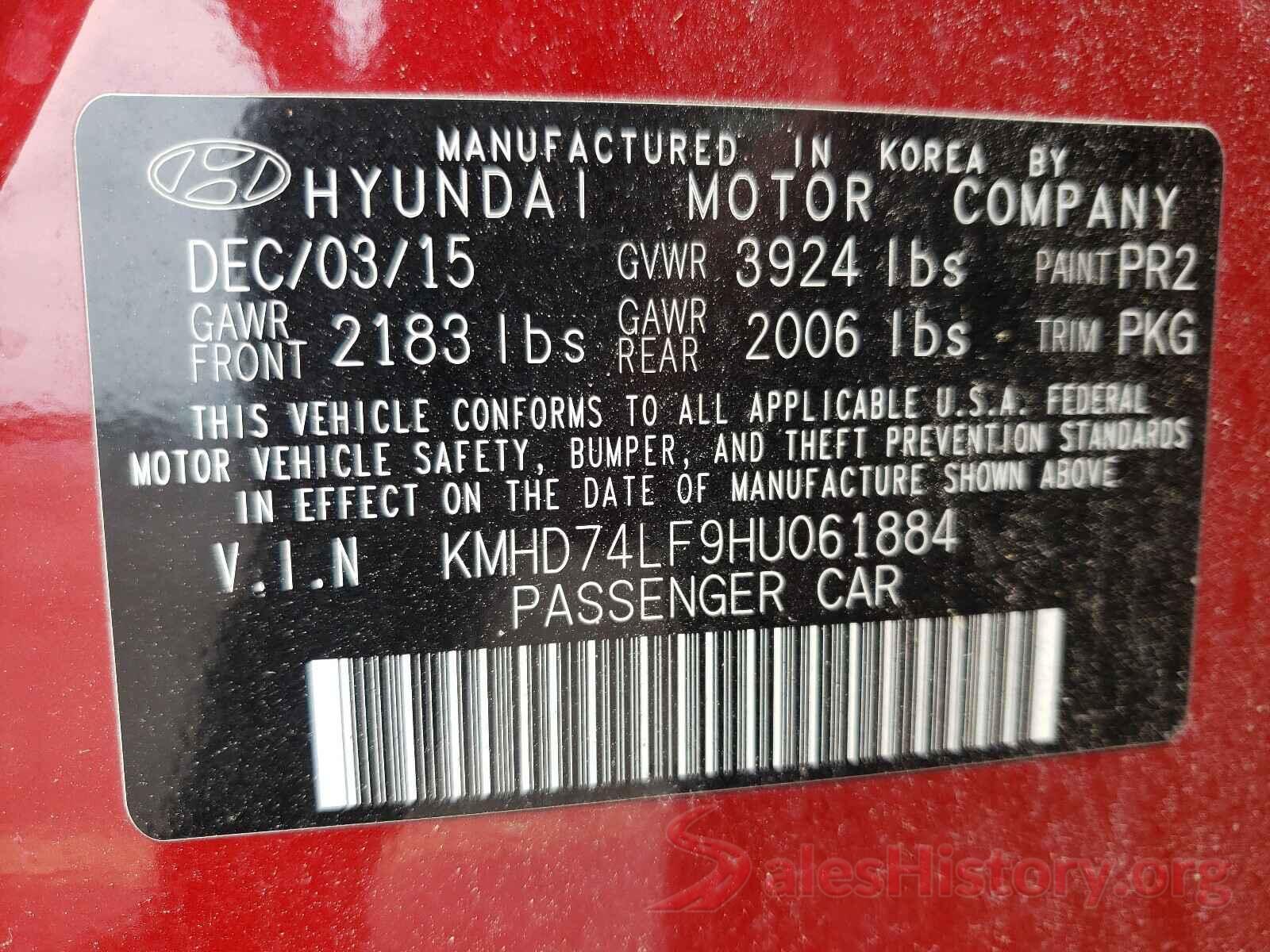 KMHD74LF9HU061884 2017 HYUNDAI ELANTRA