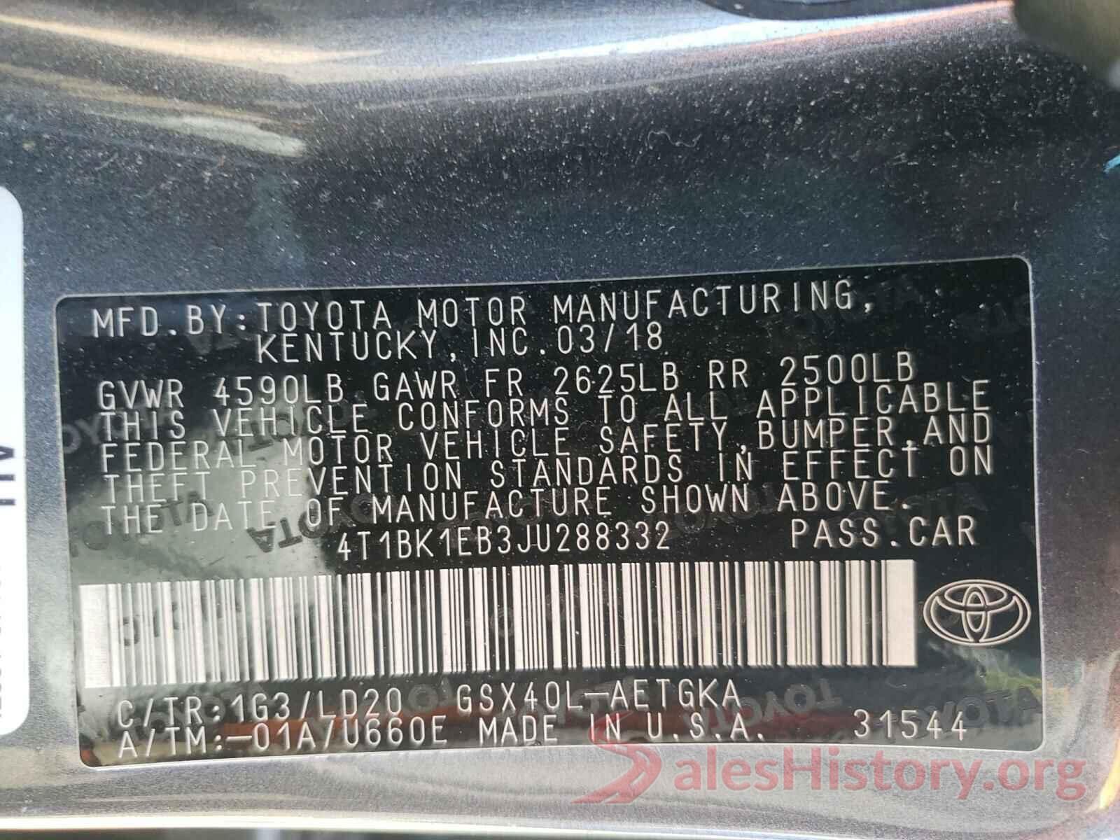 4T1BK1EB3JU288332 2018 TOYOTA AVALON