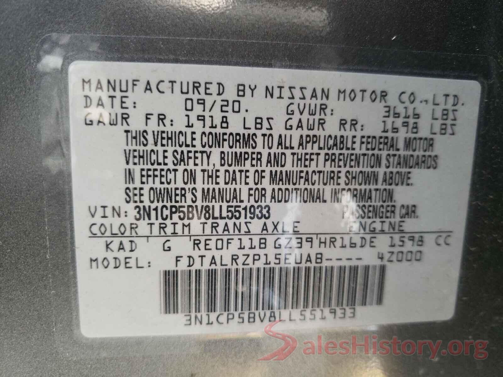 3N1CP5BV8LL551933 2020 NISSAN KICKS