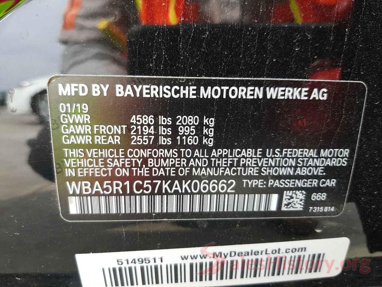 WBA5R1C57KAK06662 2019 BMW 3 SERIES