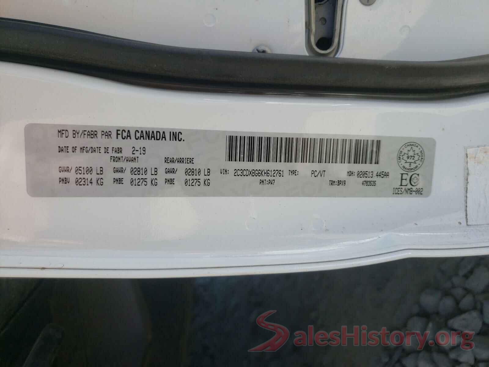 2C3CDXBG6KH612761 2019 DODGE CHARGER