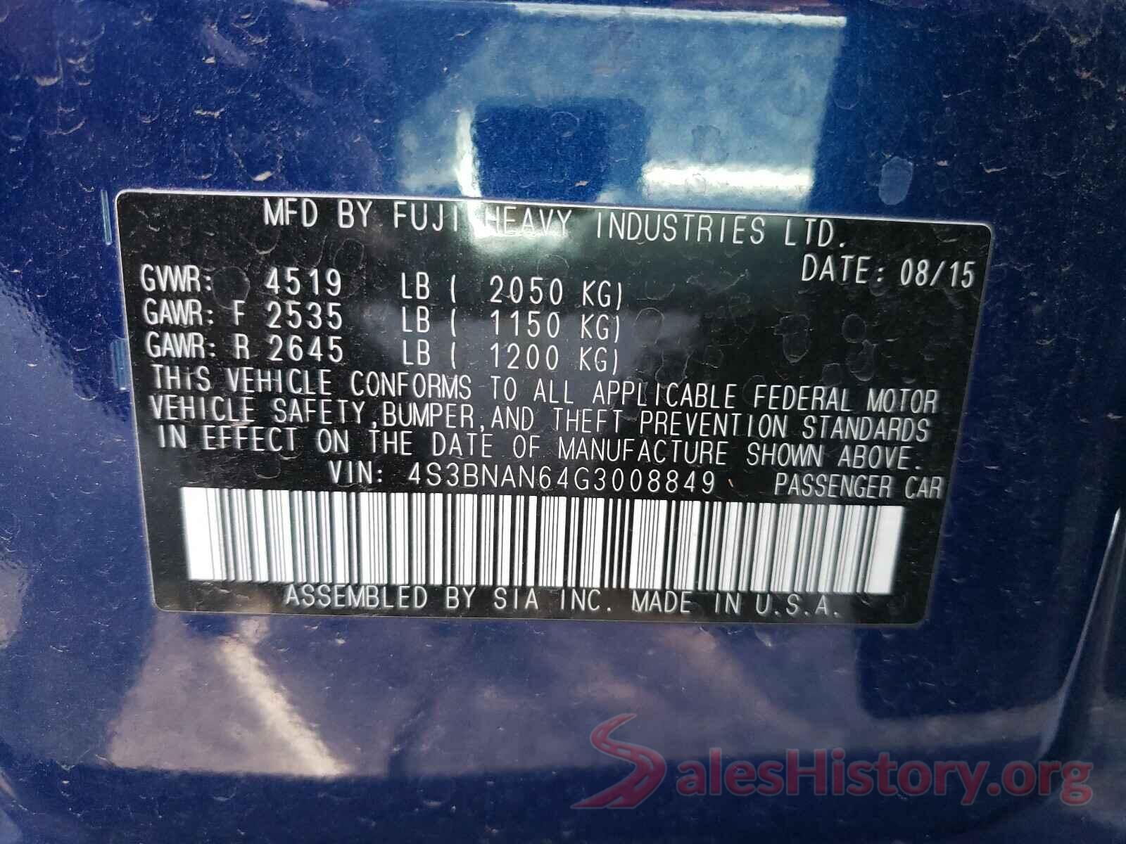 4S3BNAN64G3008849 2016 SUBARU LEGACY