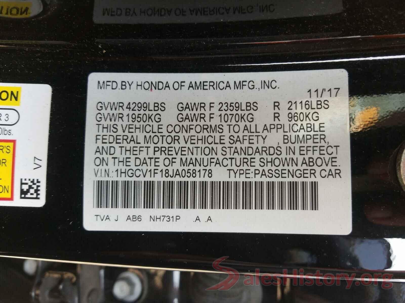 1HGCV1F18JA058178 2018 HONDA ACCORD