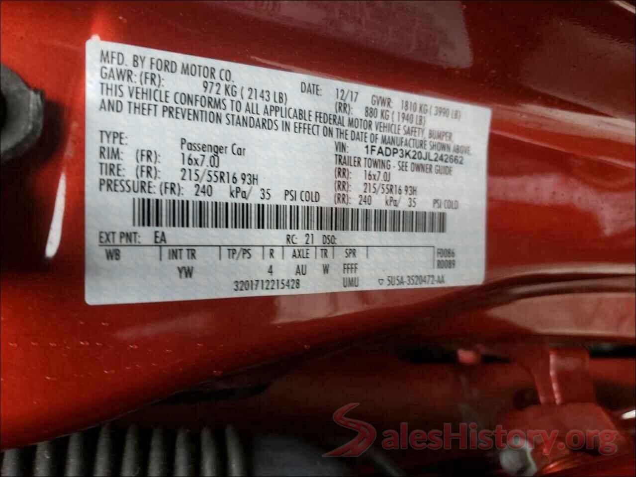 1FADP3K20JL242662 2018 FORD FOCUS