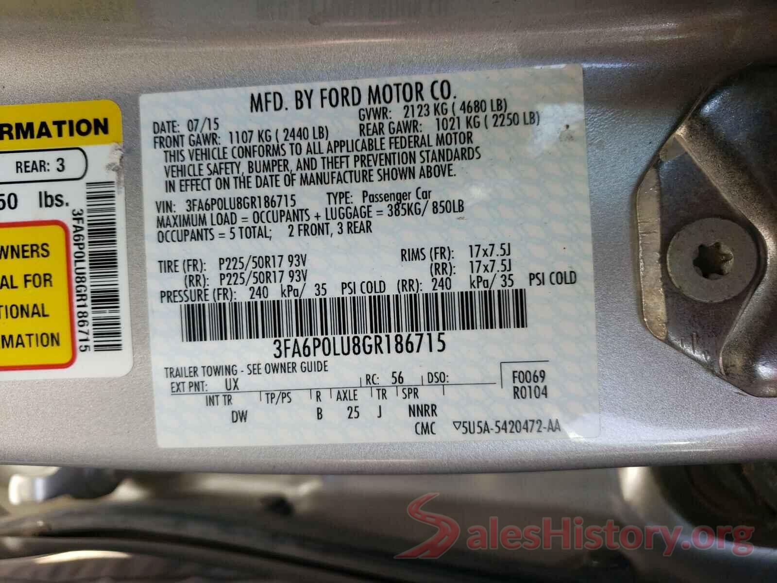 3FA6P0LU8GR186715 2016 FORD FUSION