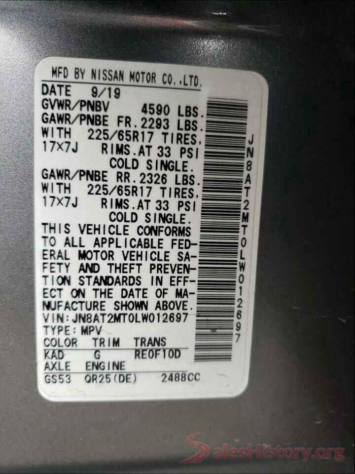 JN8AT2MT0LW012697 2020 NISSAN ROGUE