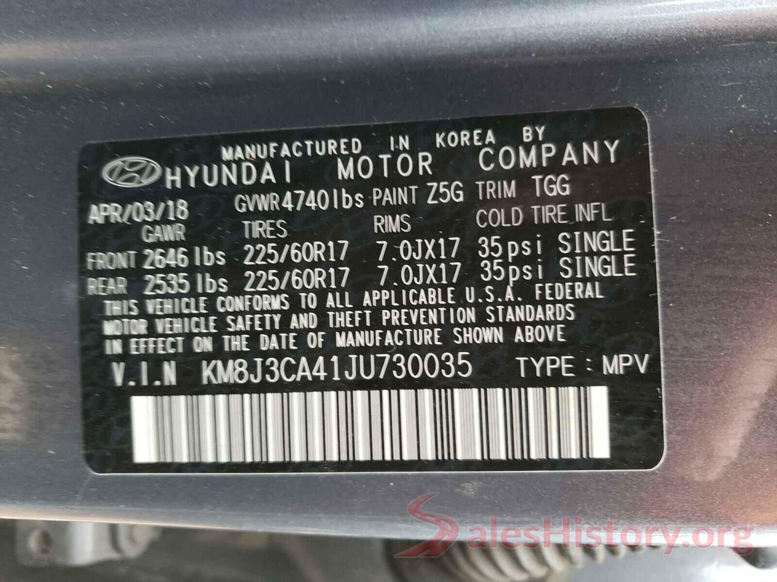 KM8J3CA41JU730035 2018 HYUNDAI TUCSON