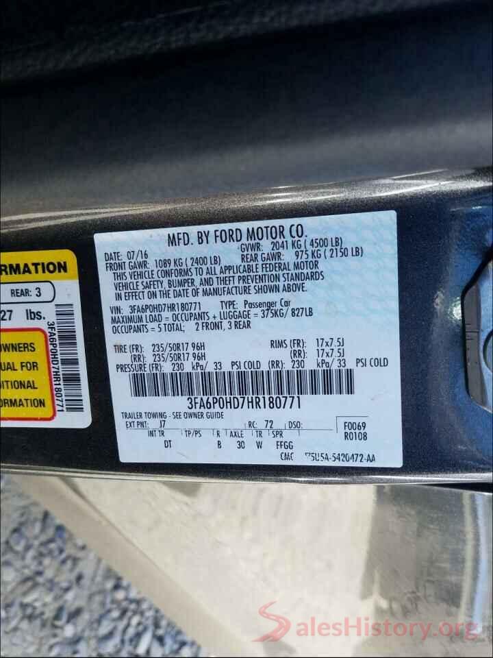 3FA6P0HD7HR180771 2017 FORD FUSION