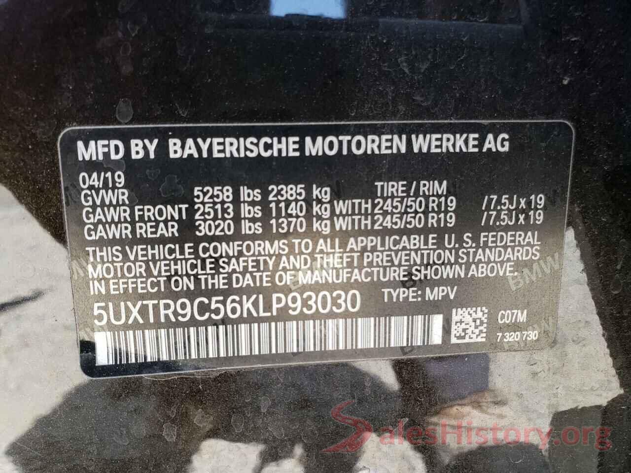 5UXTR9C56KLP93030 2019 BMW X3