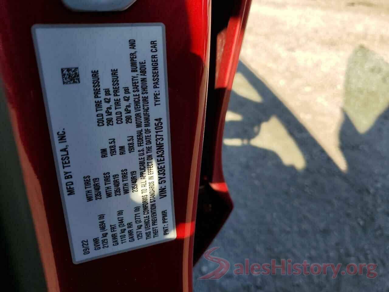 5YJ3E1EA3NF371054 2022 TESLA MODEL 3