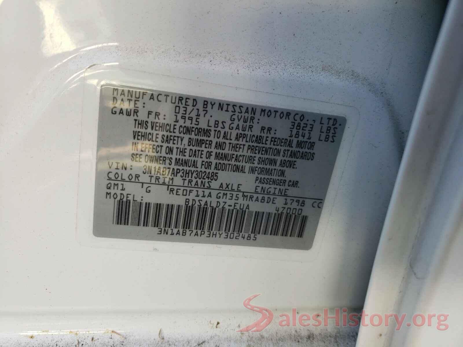 3N1AB7AP3HY302485 2017 NISSAN SENTRA