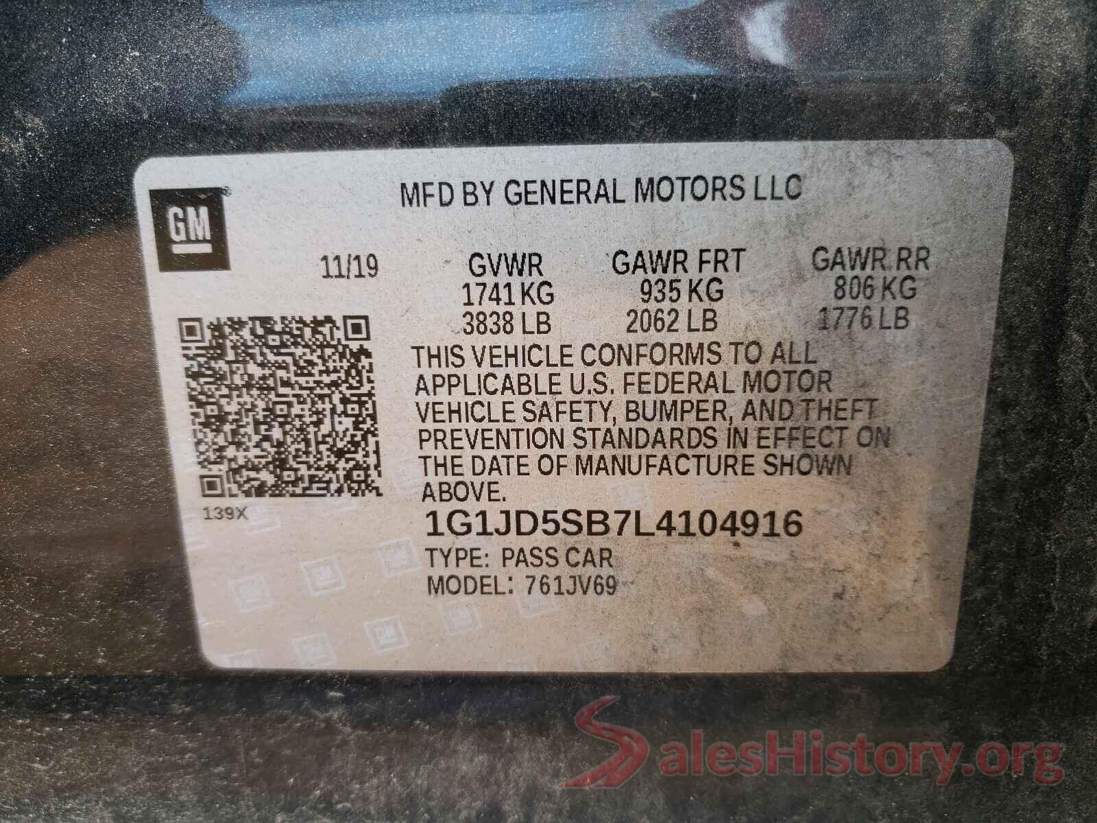 1G1JD5SB7L4104916 2020 CHEVROLET SONIC