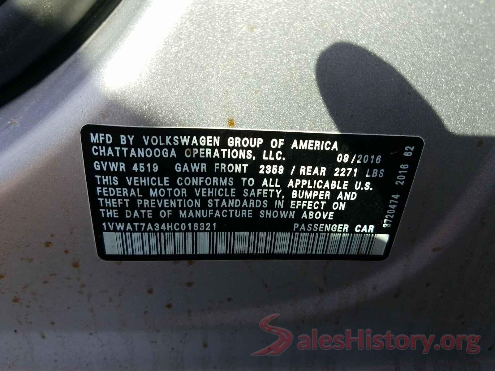 1VWAT7A34HC016321 2017 VOLKSWAGEN PASSAT