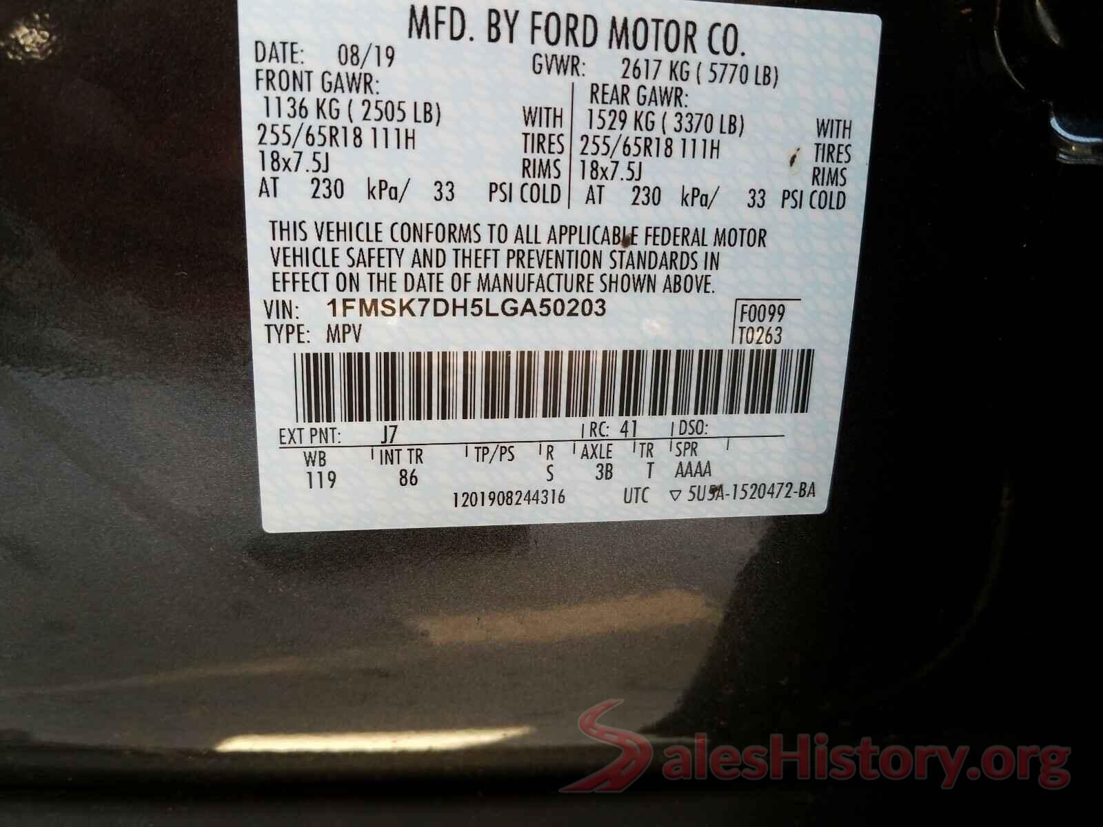 1FMSK7DH5LGA50203 2020 FORD EXPLORER