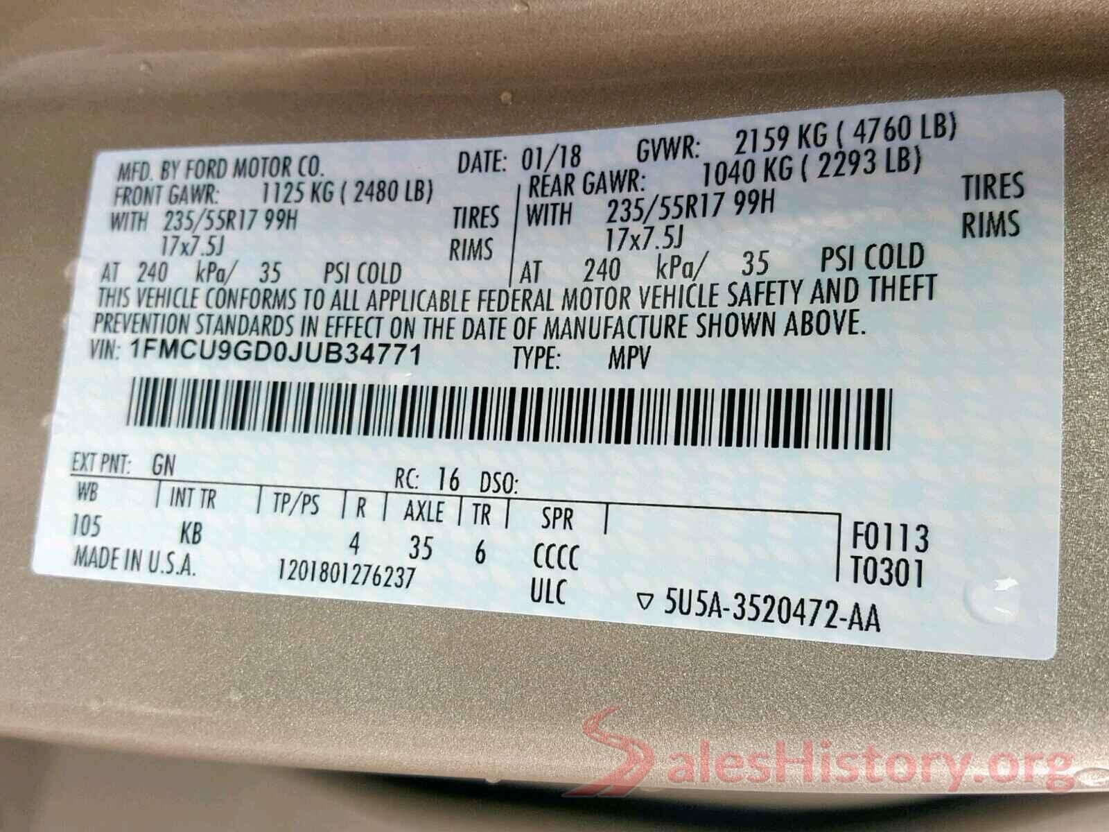 1FMCU9GD0JUB34771 2018 FORD ESCAPE SE