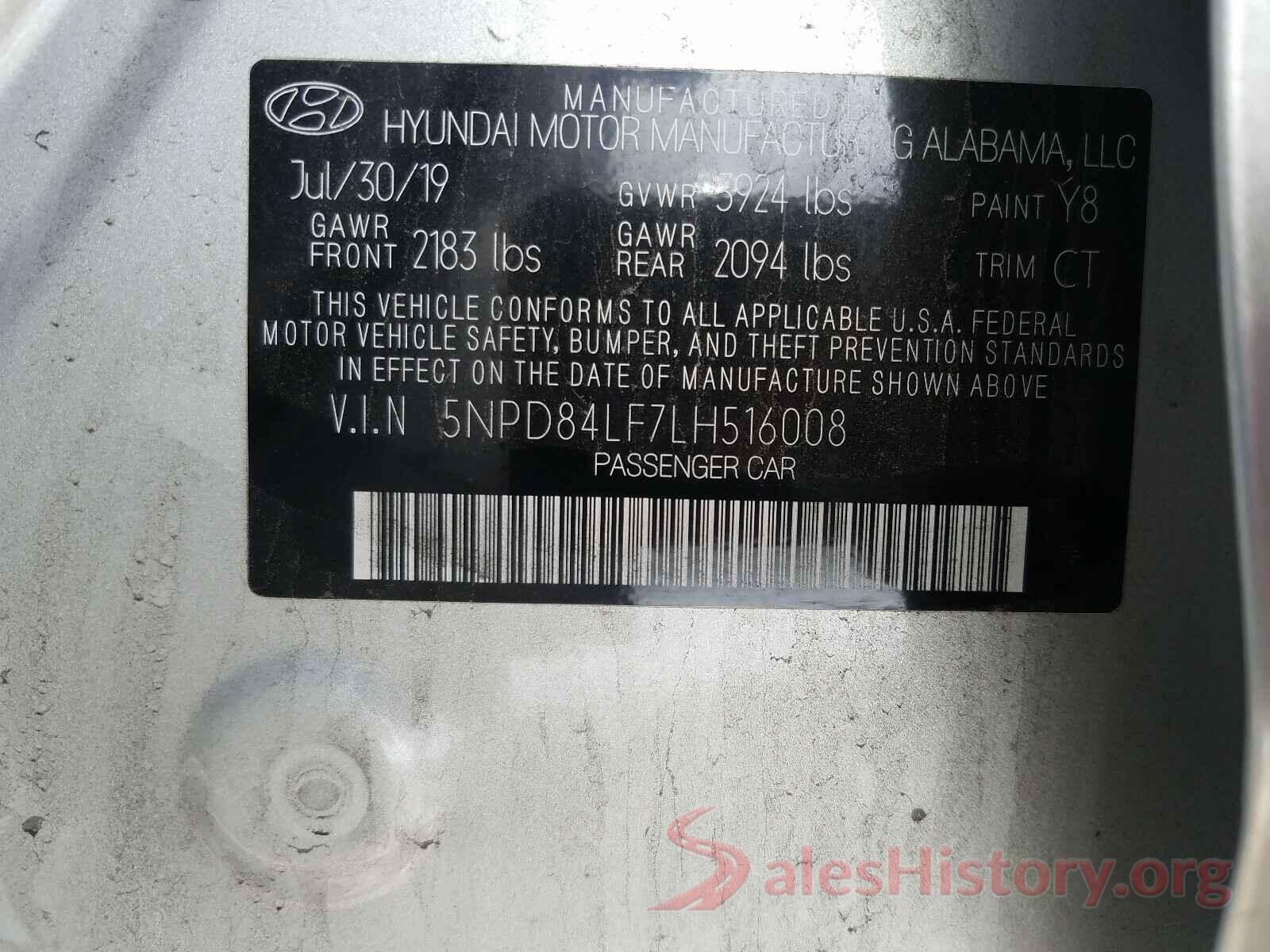 5NPD84LF7LH516008 2020 HYUNDAI ELANTRA