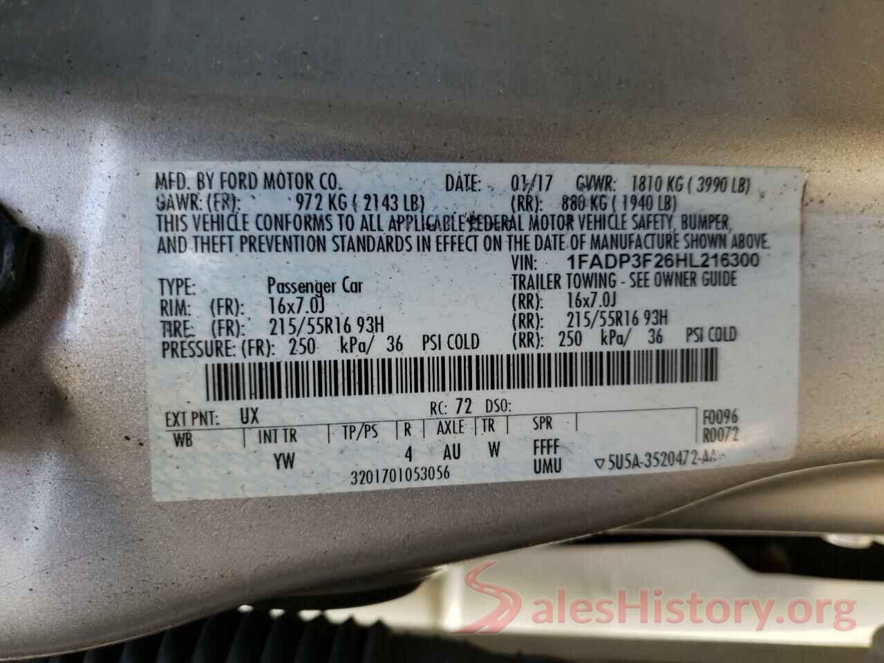 1FADP3F26HL216300 2017 FORD FOCUS