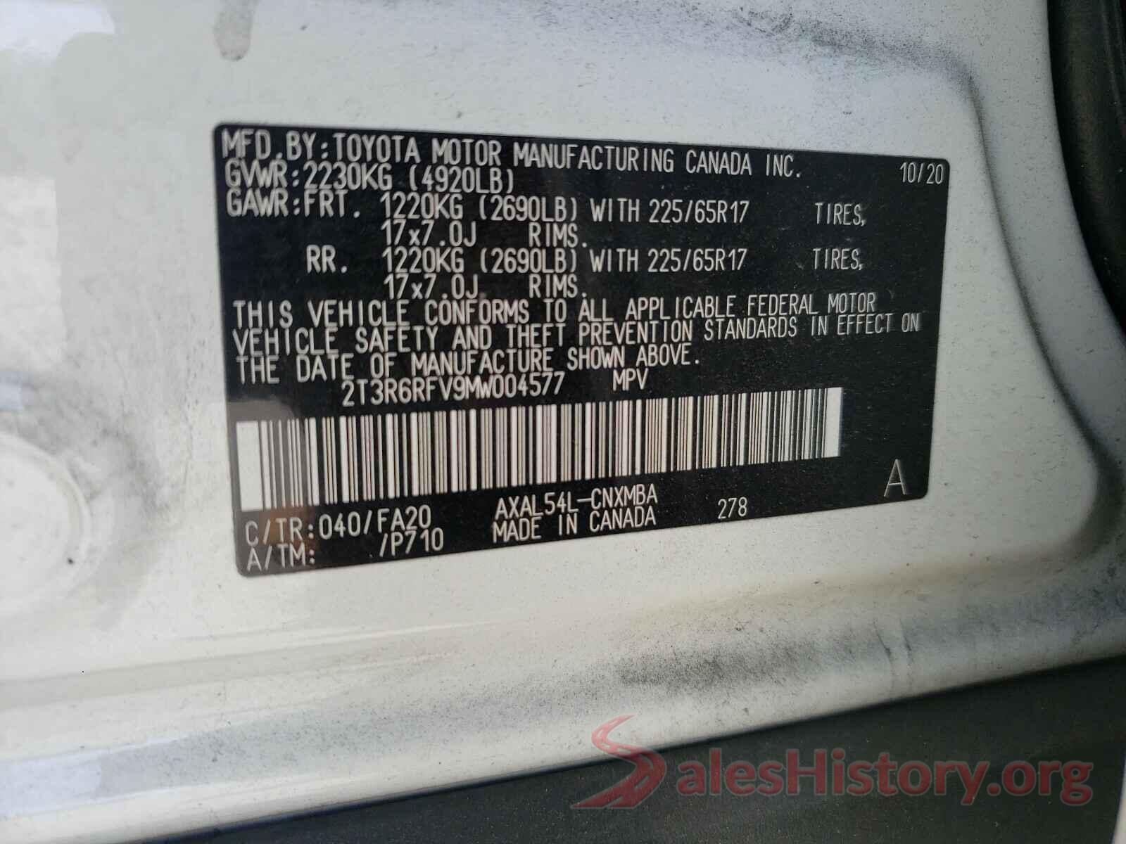 2T3R6RFV9MW004577 2021 TOYOTA RAV4