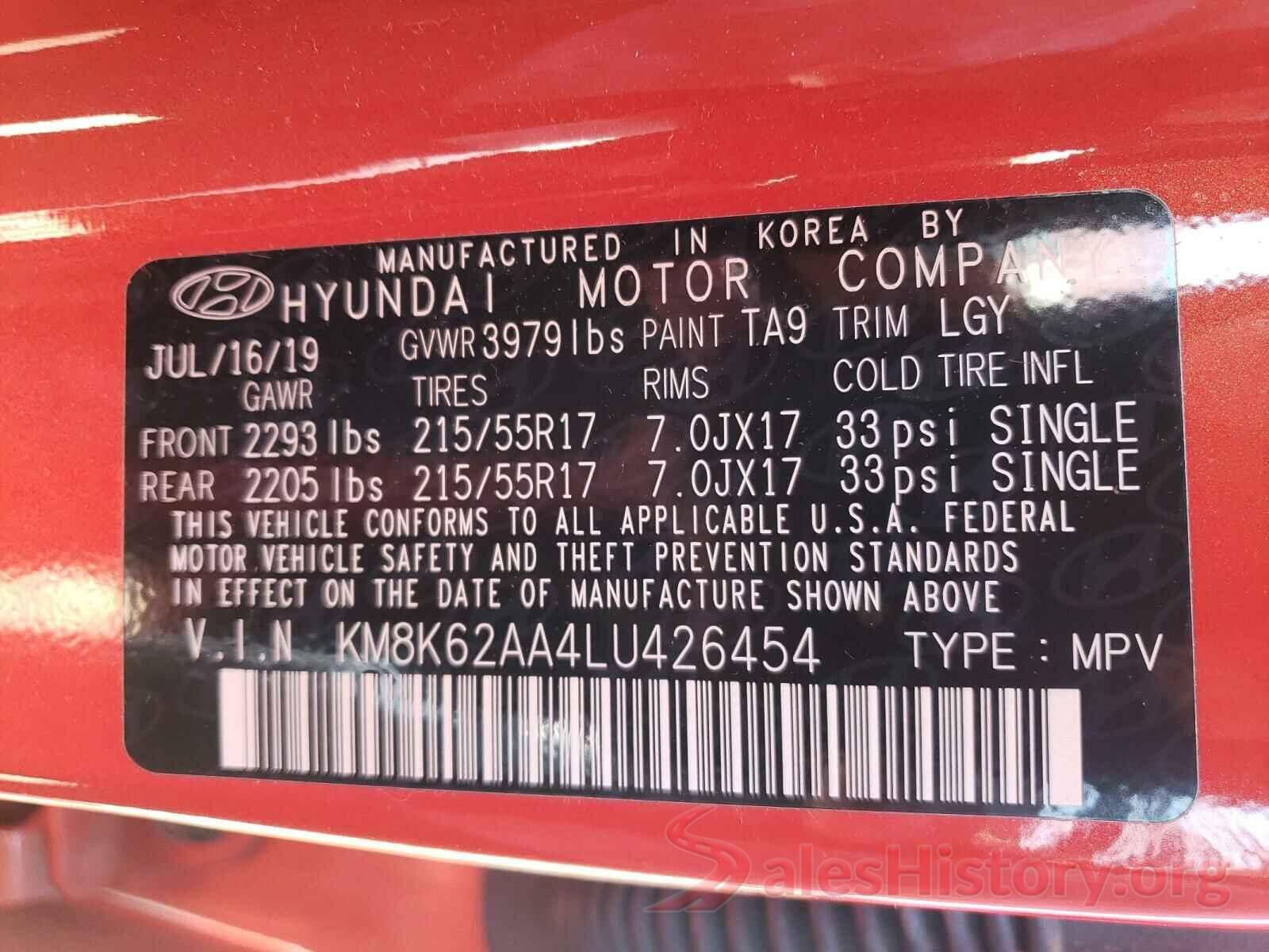 KM8K62AA4LU426454 2020 HYUNDAI KONA