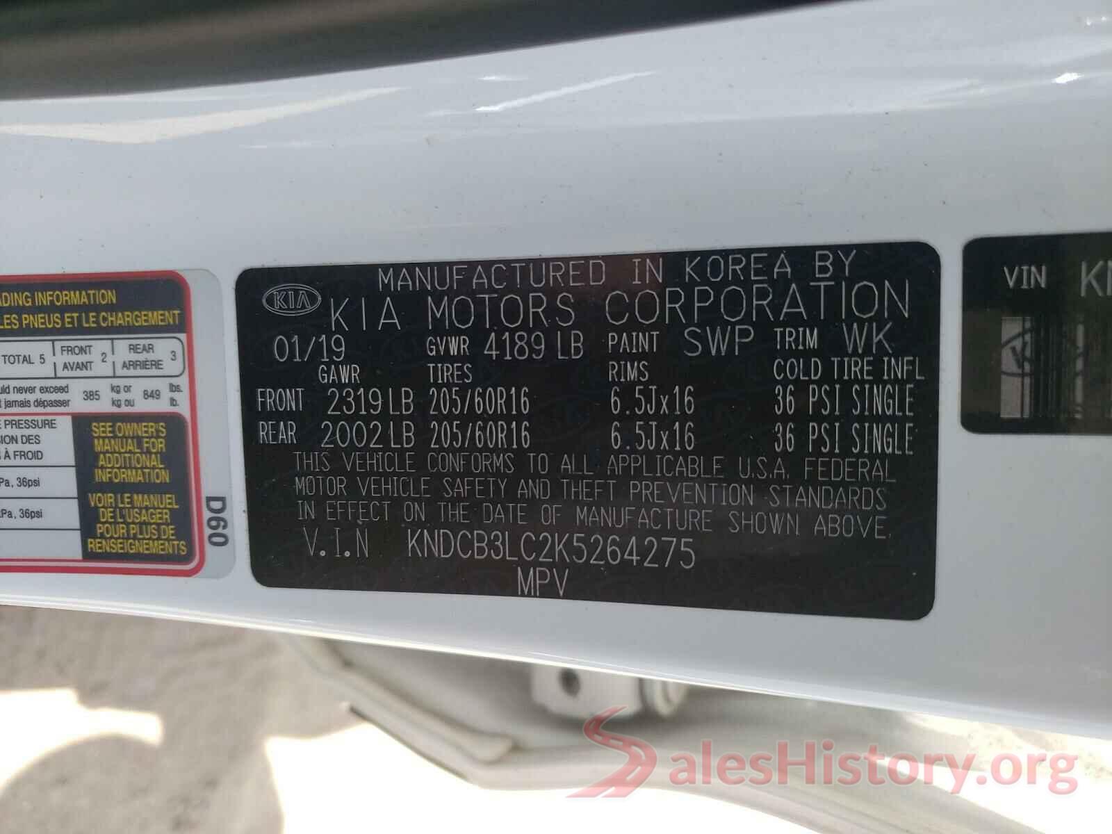 KNDCB3LC2K5264275 2019 KIA NIRO