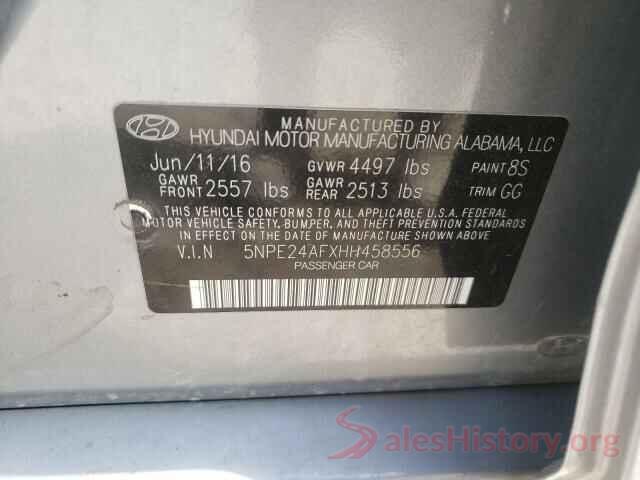 5NPE24AFXHH458556 2017 HYUNDAI SONATA