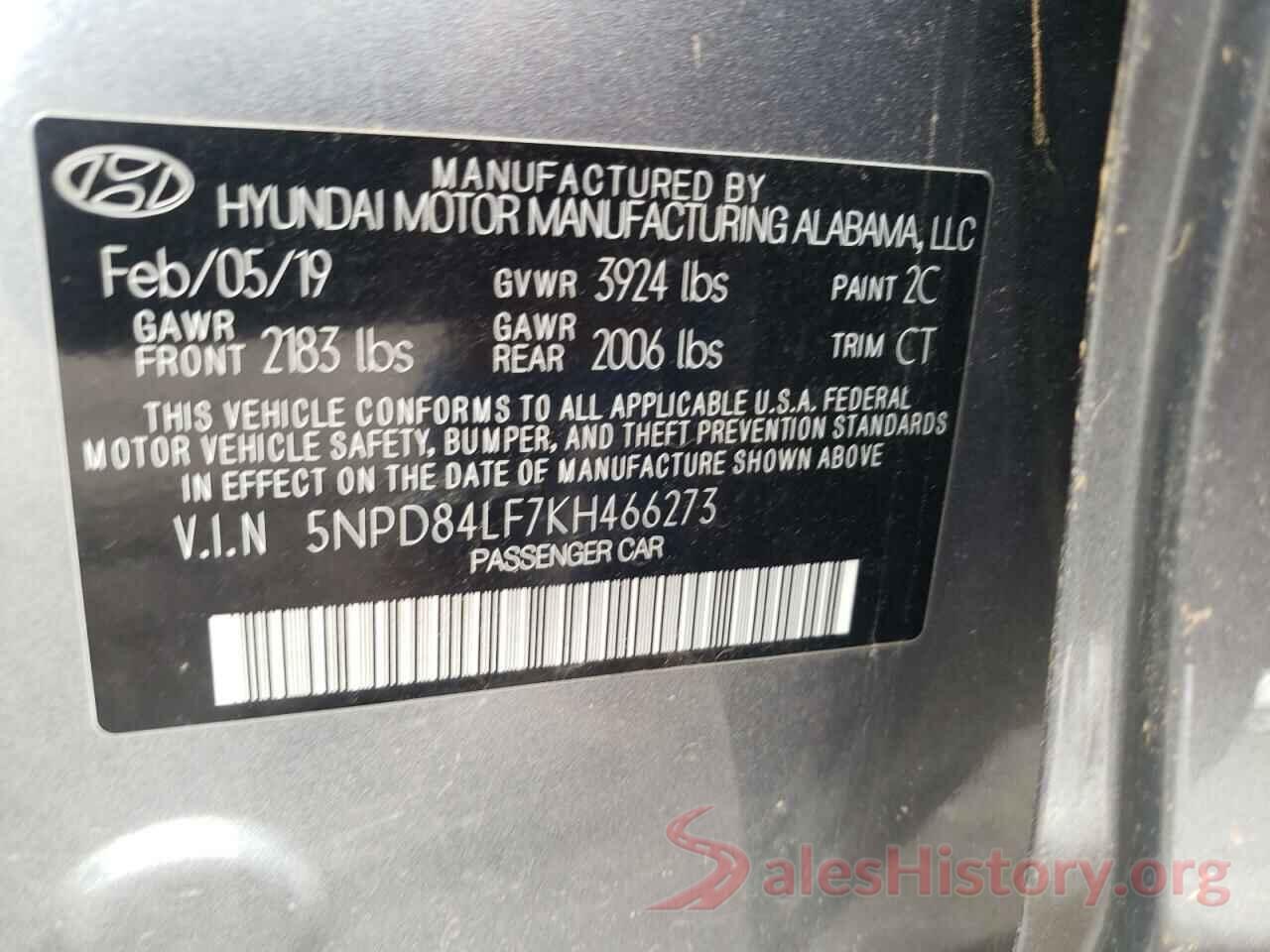 5NPD84LF7KH466273 2019 HYUNDAI ELANTRA