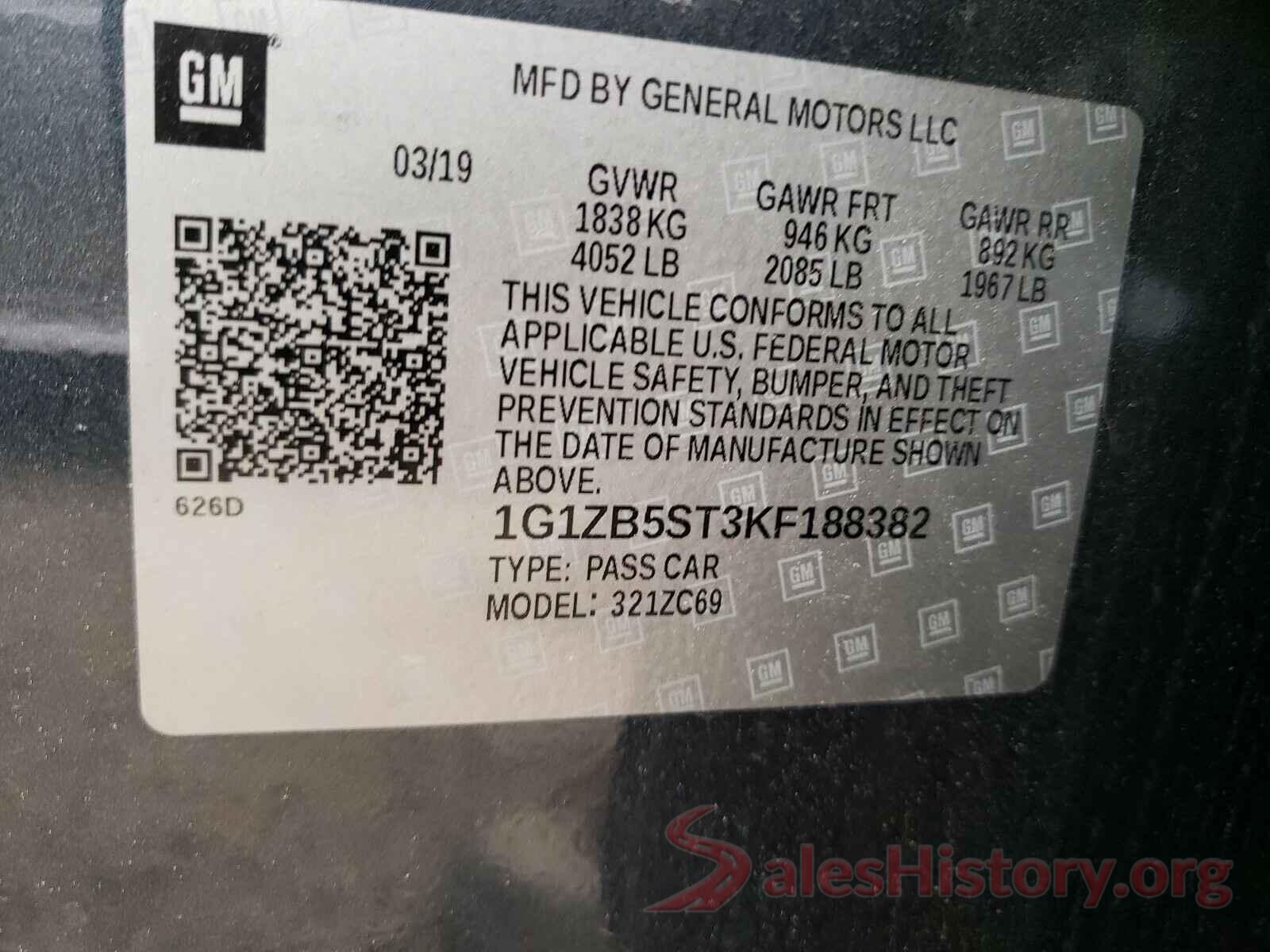 1G1ZB5ST3KF188382 2019 CHEVROLET MALIBU