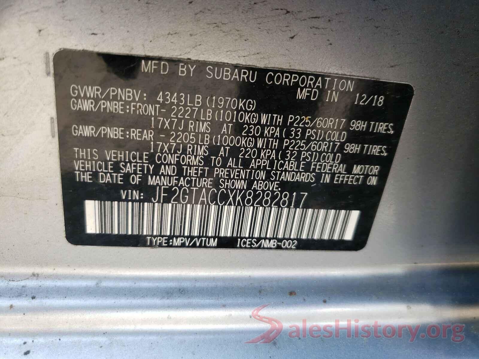 JF2GTACCXK8282817 2019 SUBARU CROSSTREK