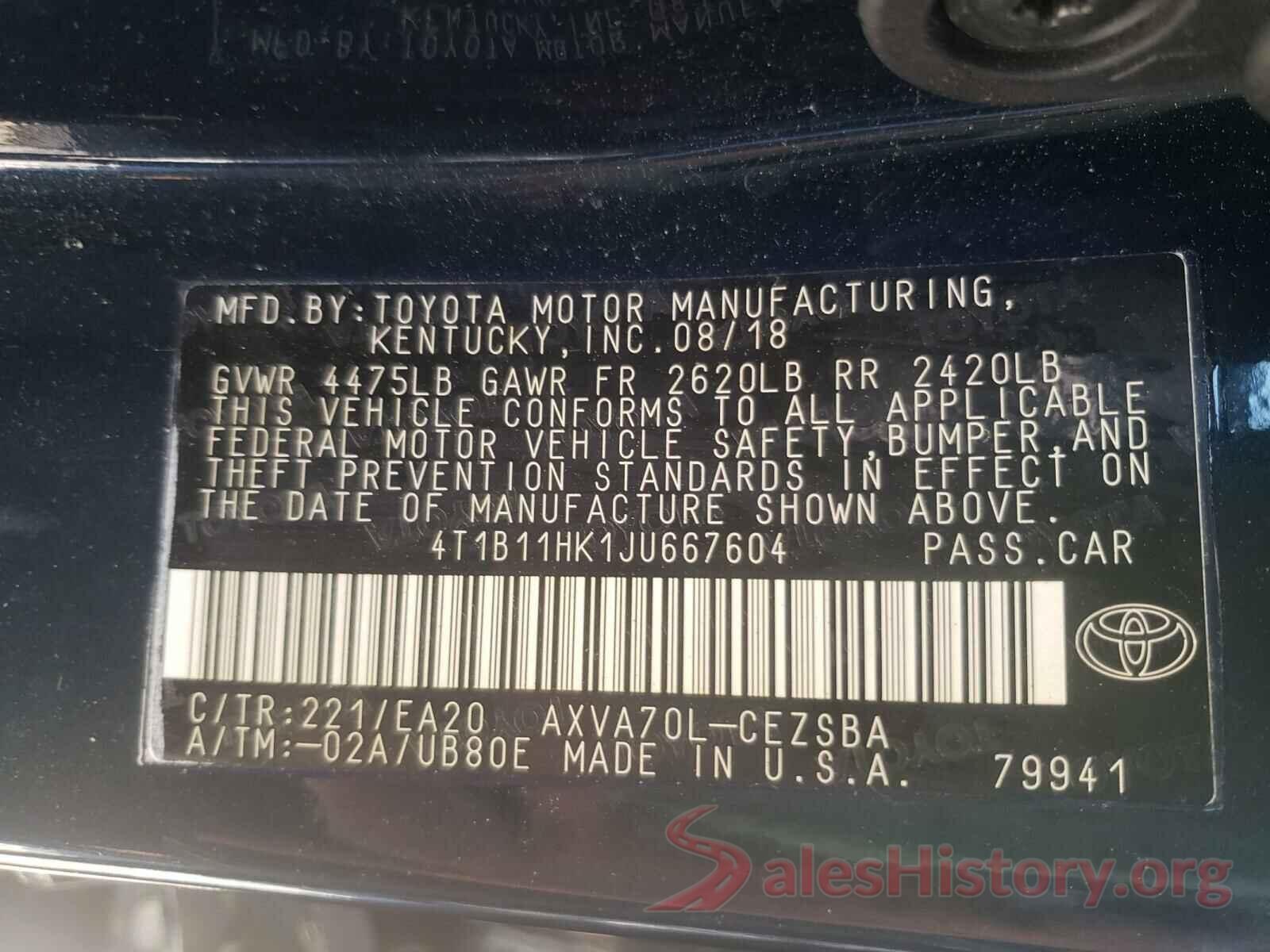 4T1B11HK1JU667604 2018 TOYOTA CAMRY