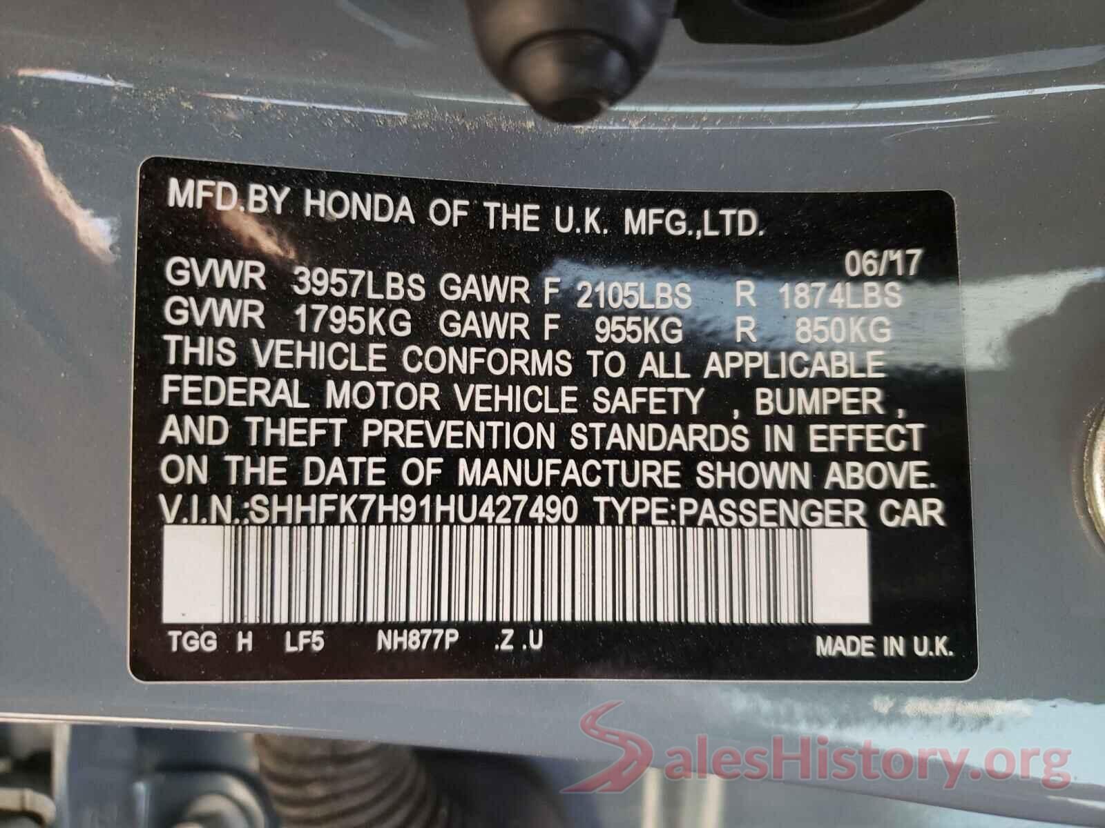 SHHFK7H91HU427490 2017 HONDA CIVIC