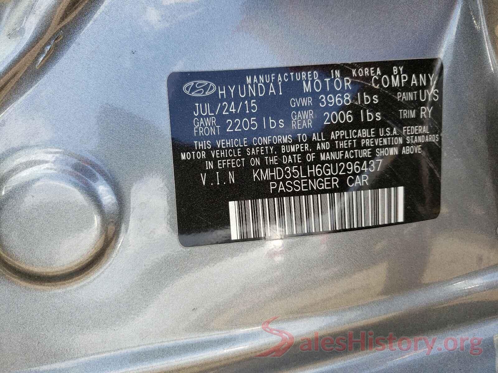 KMHD35LH6GU296437 2016 HYUNDAI ELANTRA