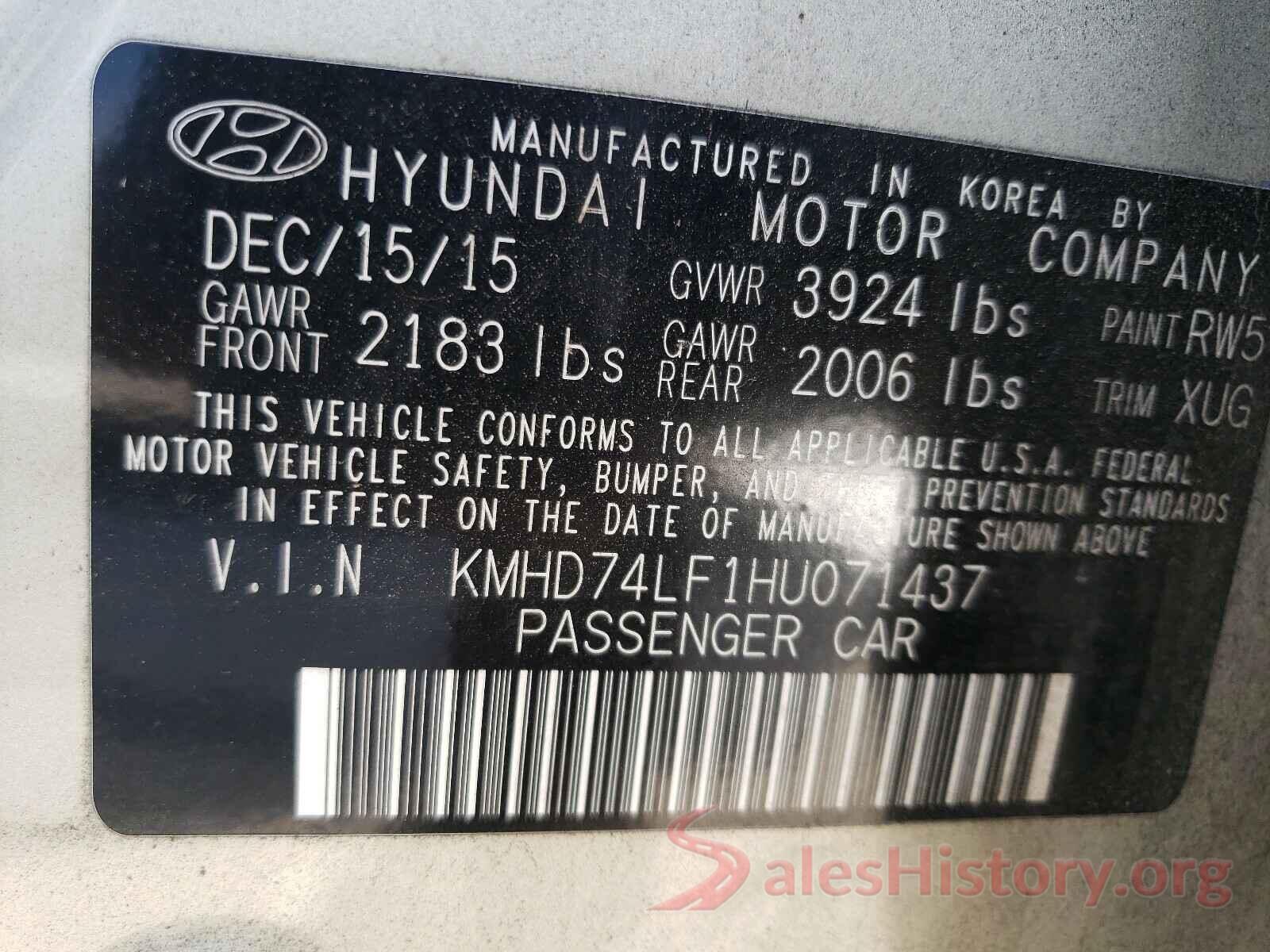 KMHD74LF1HU071437 2017 HYUNDAI ELANTRA