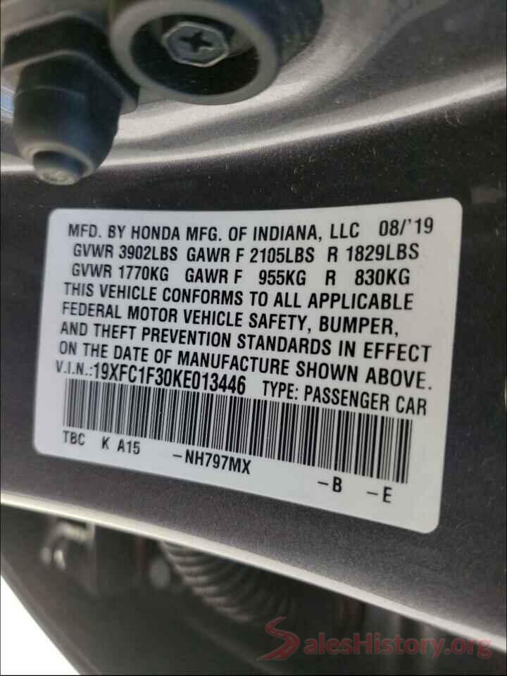 19XFC1F30KE013446 2019 HONDA CIVIC