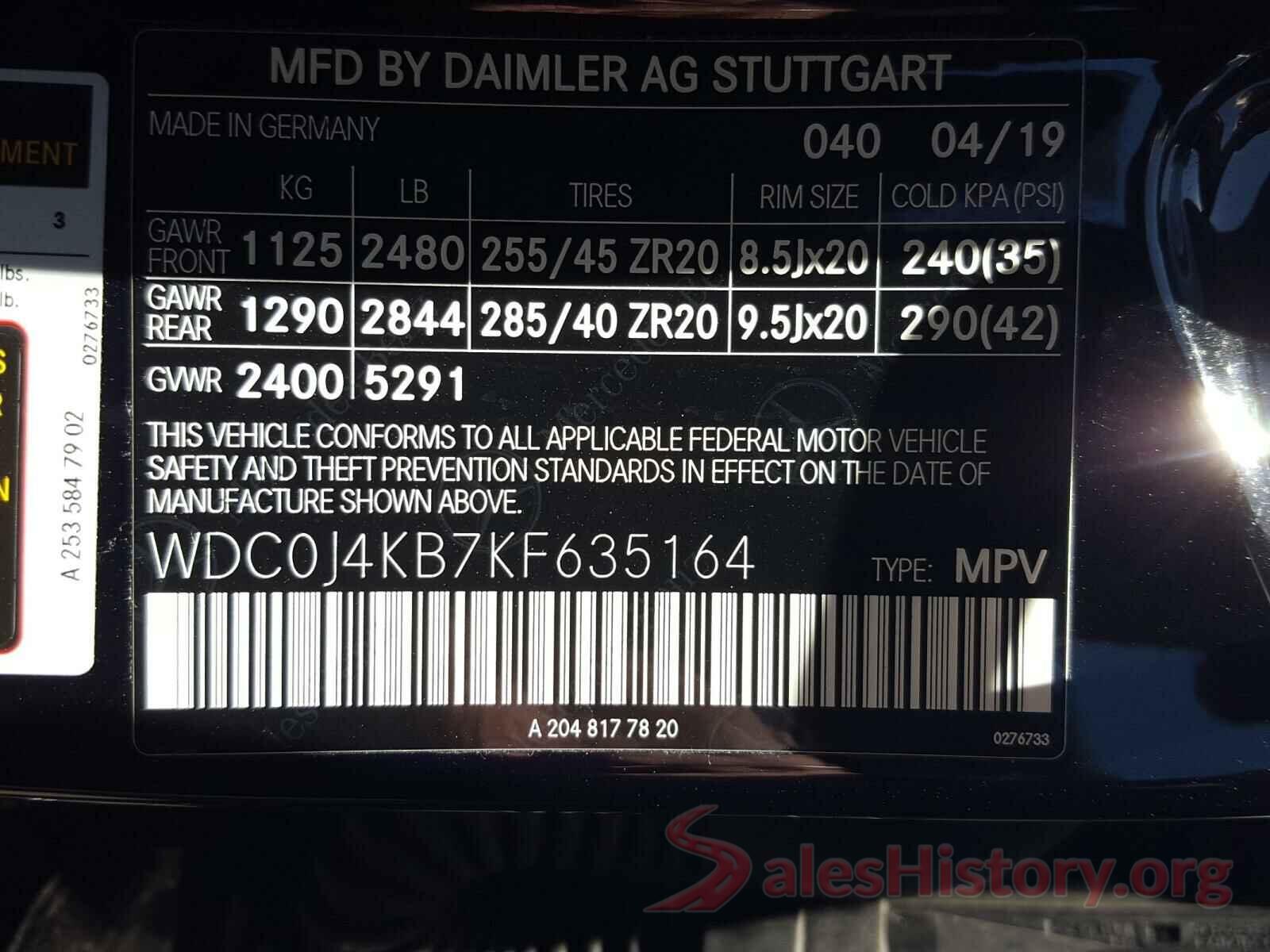 WDC0J4KB7KF635164 2019 MERCEDES-BENZ G CLASS