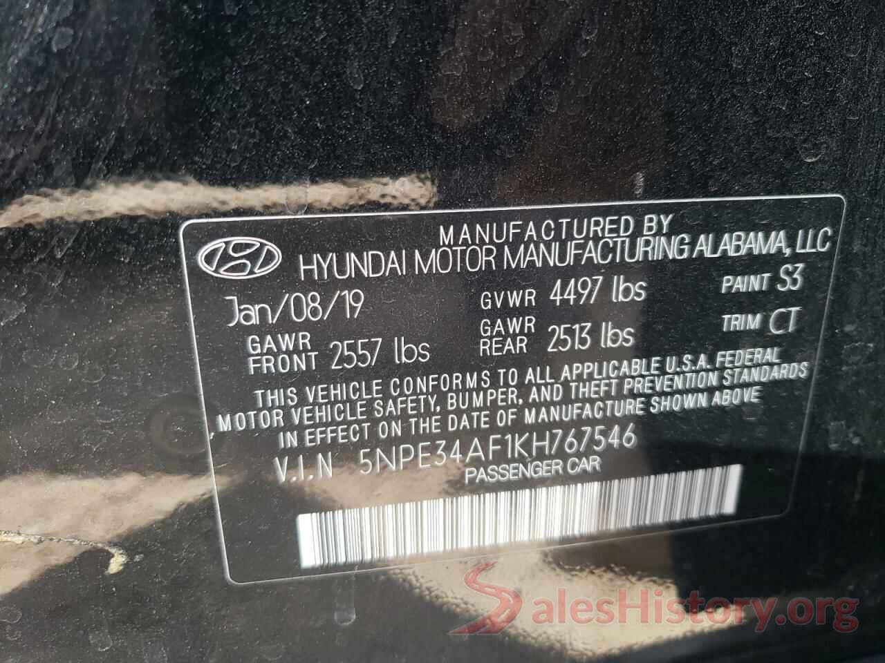 5NPE34AF1KH767546 2019 HYUNDAI SONATA