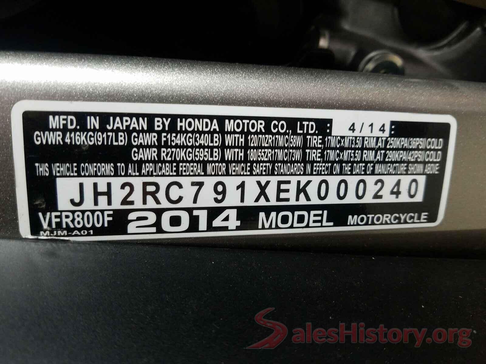 JH2RC791XEK000240 2014 HONDA VFR CYCLE