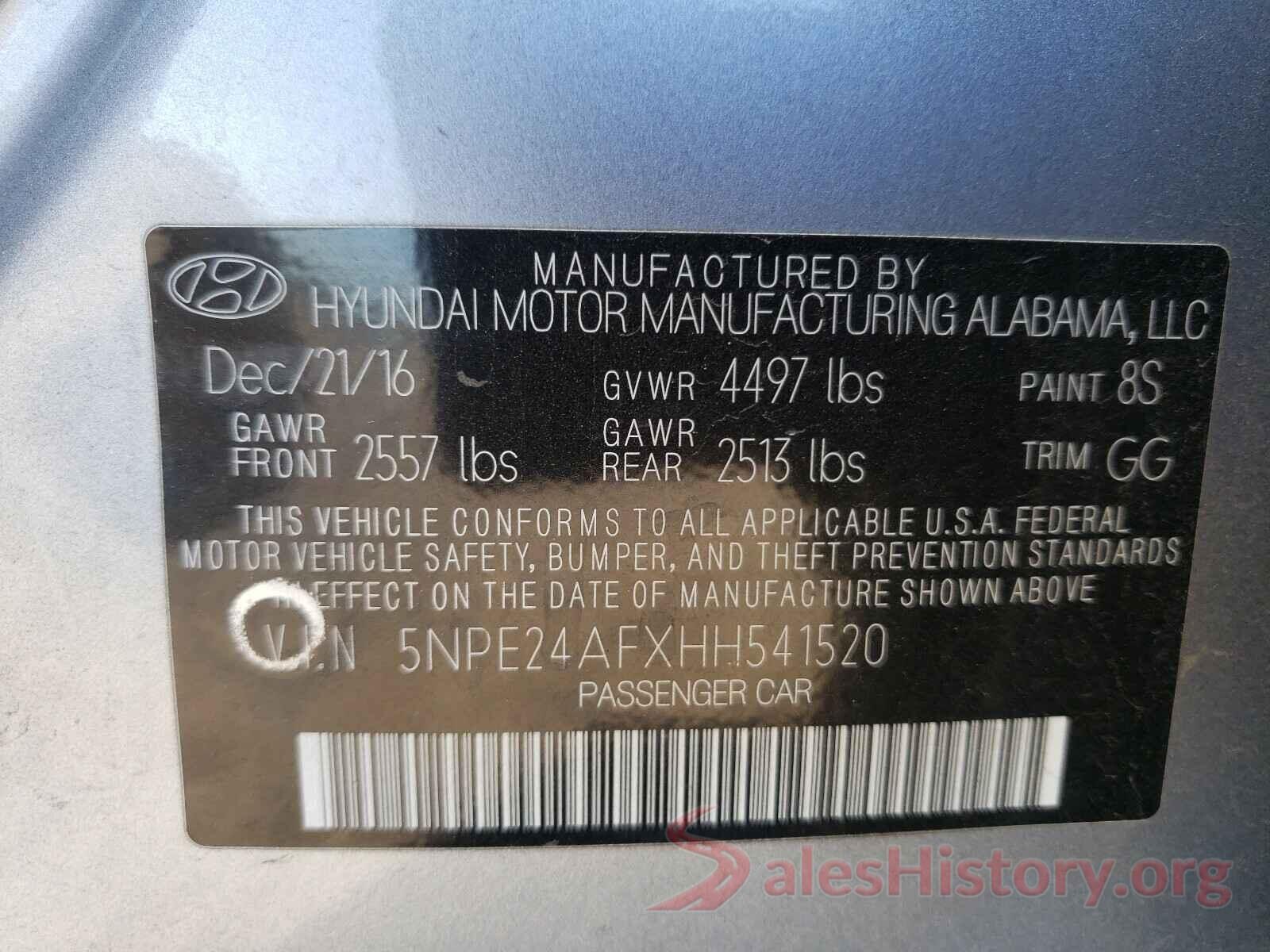 5NPE24AFXHH541520 2017 HYUNDAI SONATA