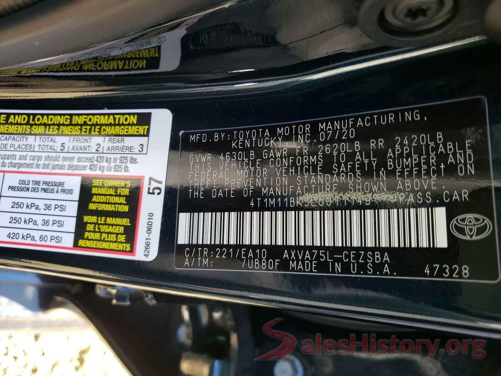 4T1M11BK5LU011149 2020 TOYOTA CAMRY