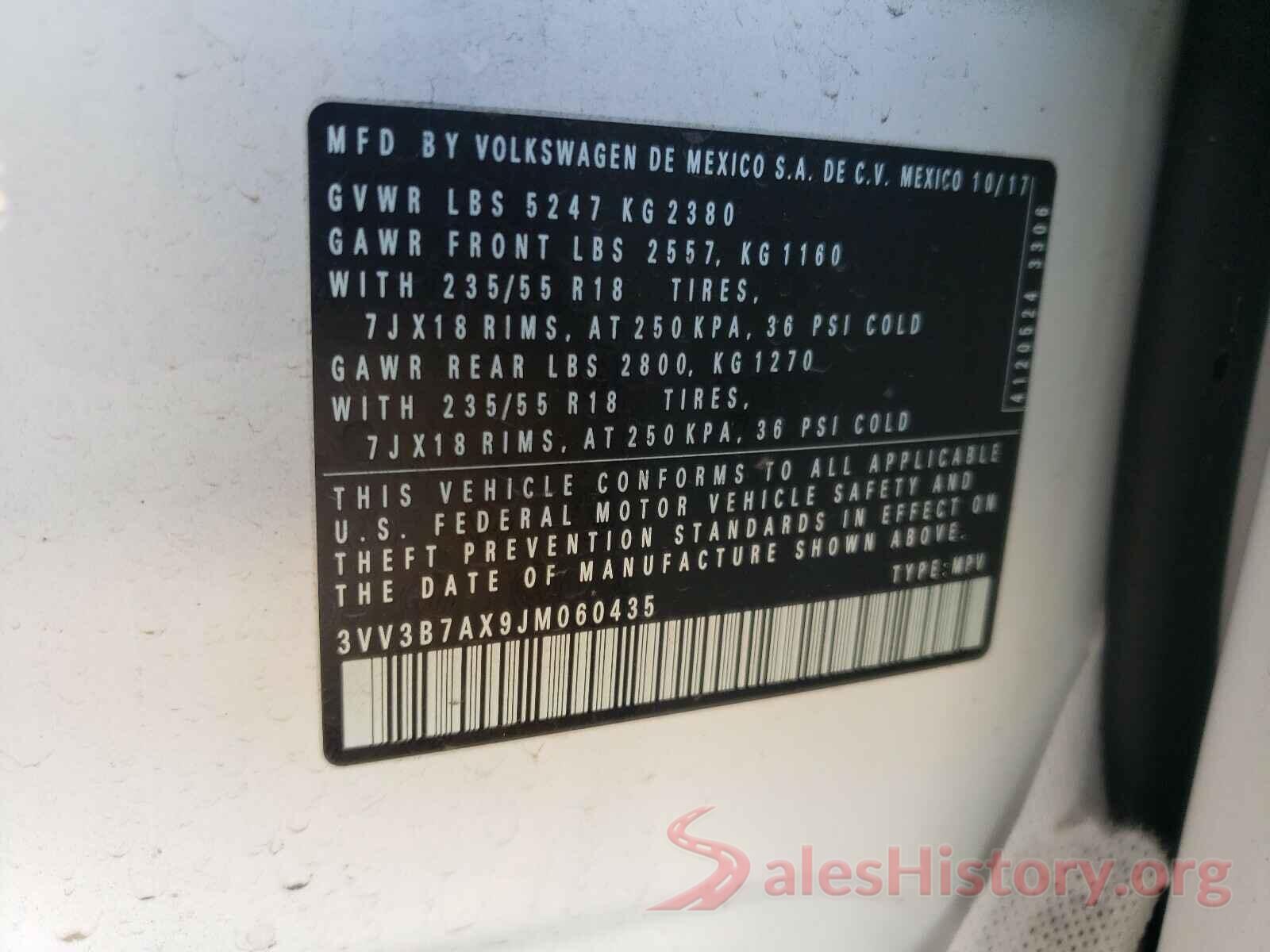 3VV3B7AX9JM060435 2018 VOLKSWAGEN TIGUAN