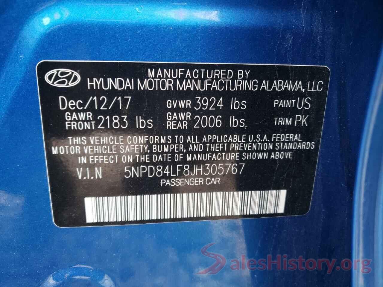 5NPD84LF8JH305767 2018 HYUNDAI ELANTRA