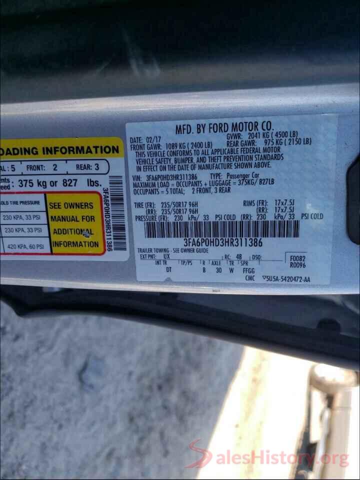 3FA6P0HD3HR311386 2017 FORD FUSION