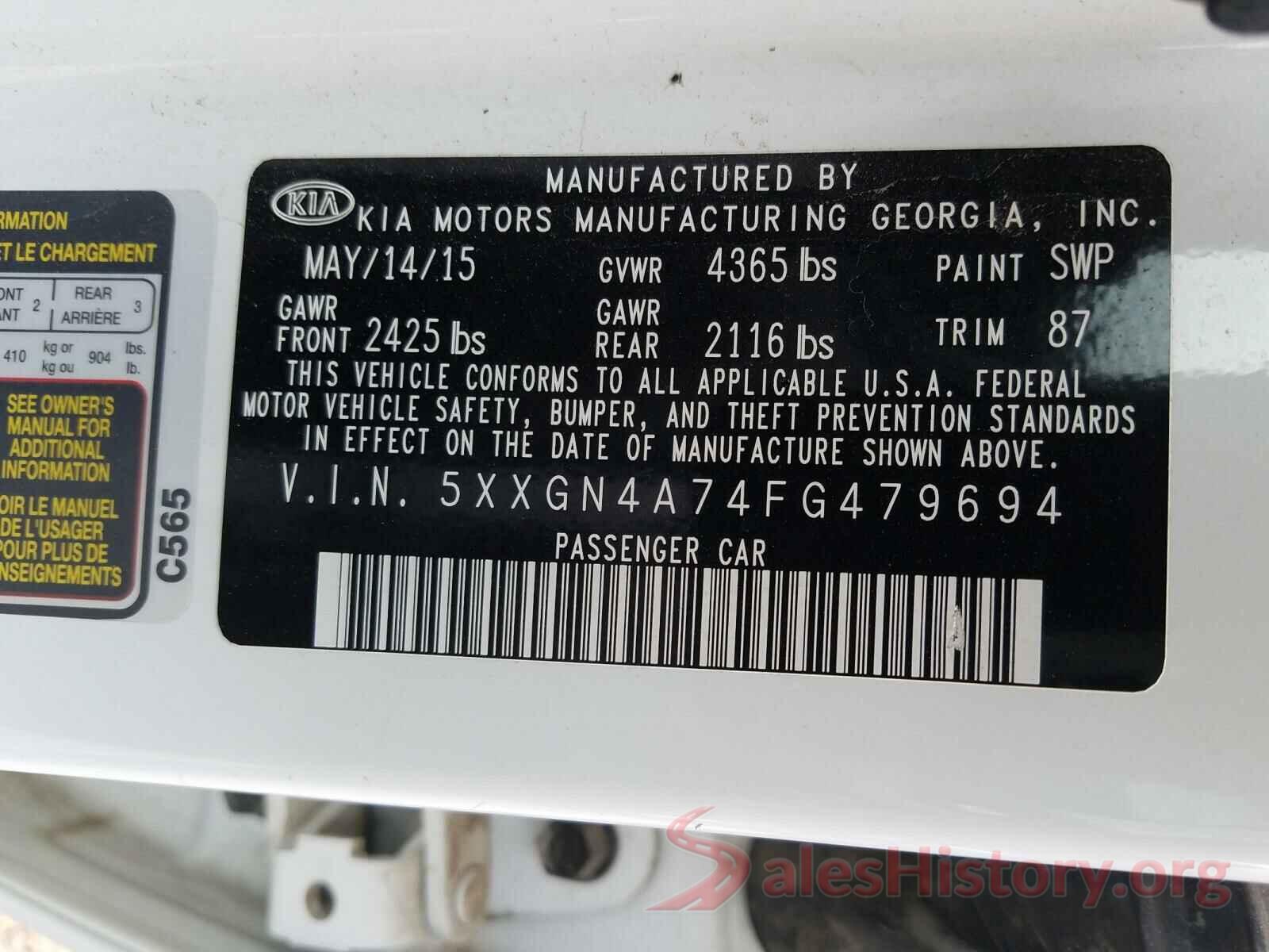 5XXGN4A74FG479694 2015 KIA OPTIMA