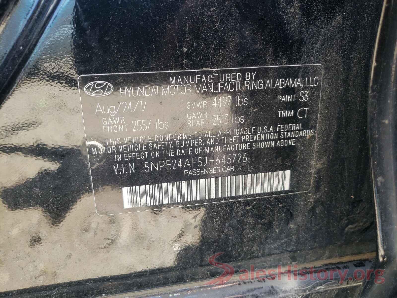 5NPE24AF5JH645726 2018 HYUNDAI SONATA