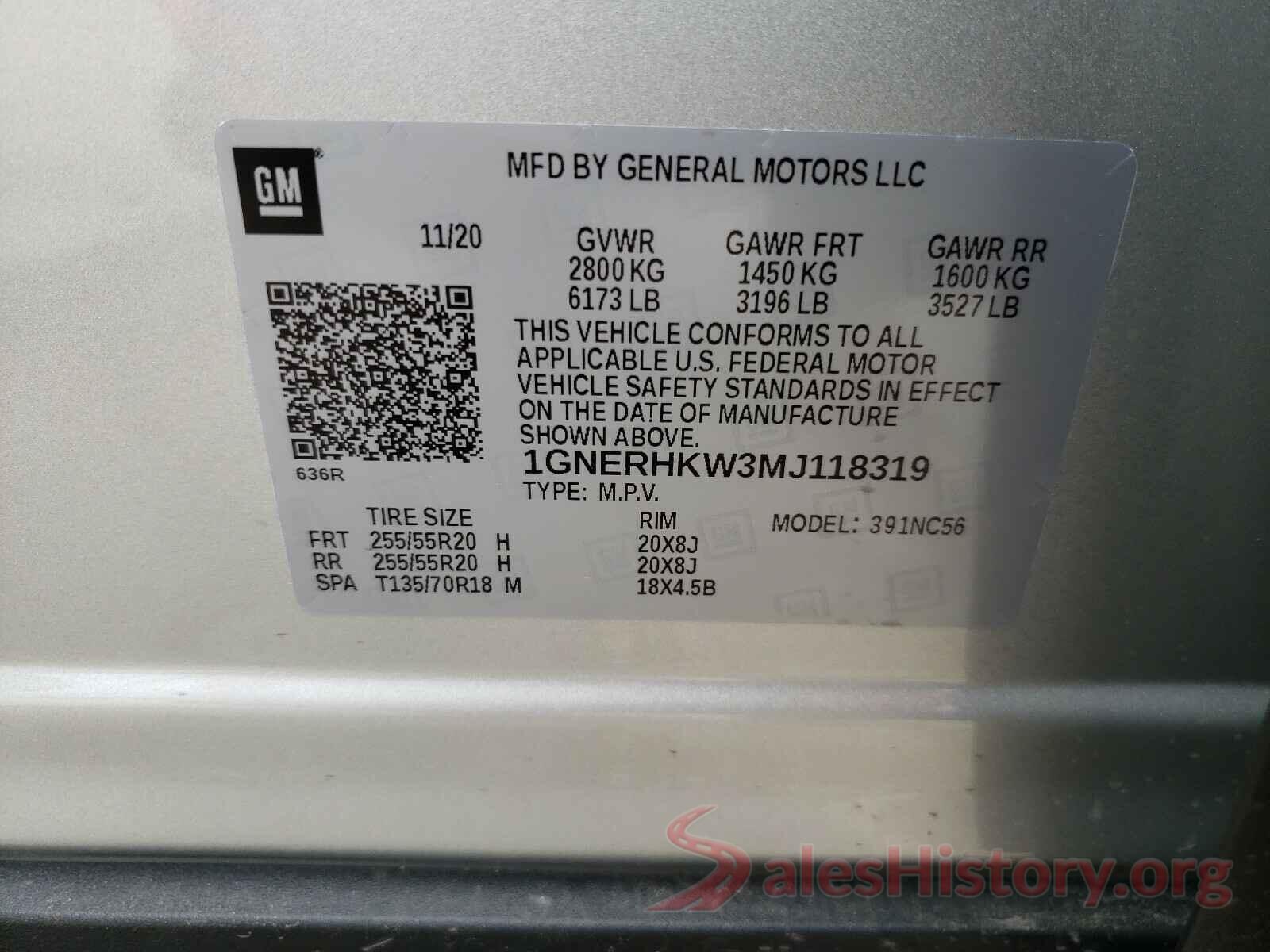 1GNERHKW3MJ118319 2021 CHEVROLET TRAVERSE