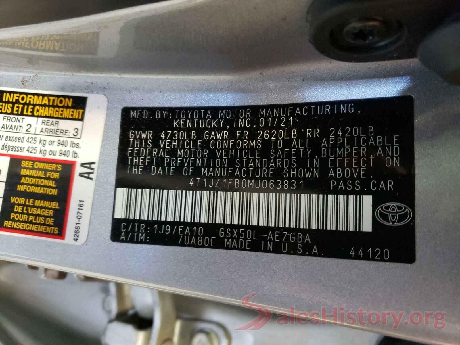 4T1JZ1FB0MU063831 2021 TOYOTA AVALON