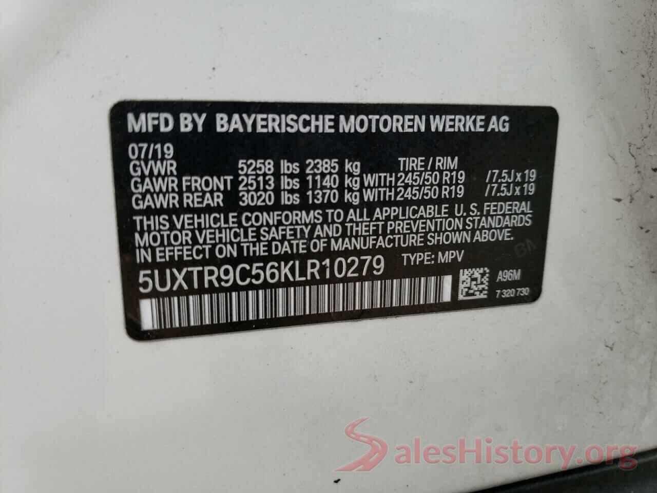 5UXTR9C56KLR10279 2019 BMW X3